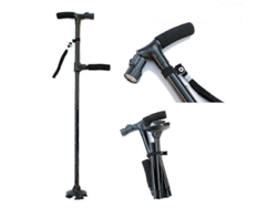 Bastón telescópico plegable con doble empuñadura y luz LED, ligero y seguro para caminar, ideal para padres ancianos.