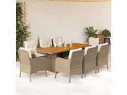 Juego de comedor de jardín de 9 piezas con cojines, mimbre sintético beige, DKD Home Decor