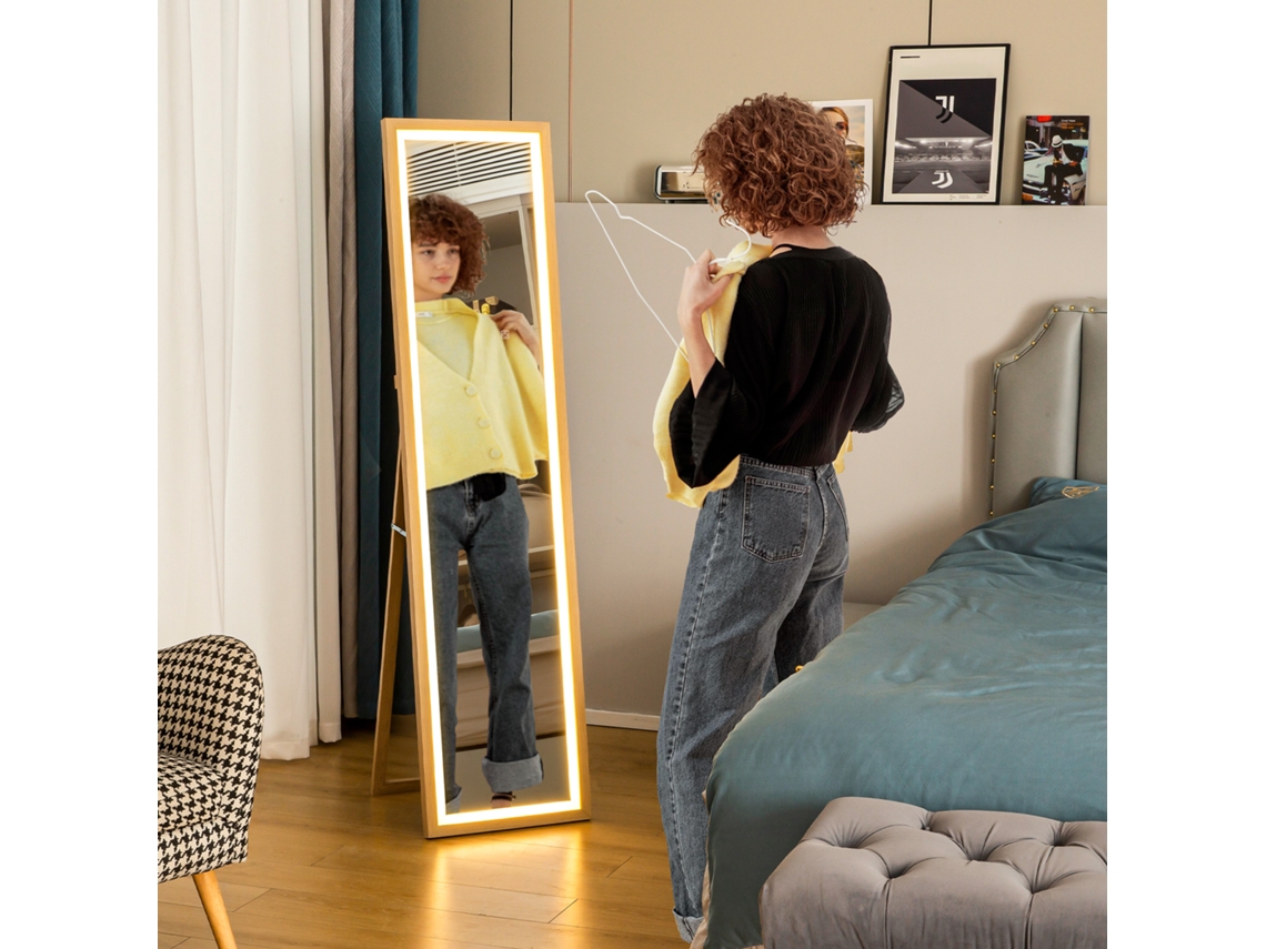 Espelho de Corpo Inteiro com Luz Led 160x40 Cm com 3 Cores de Iluminação, Tela Sensível Ao Toque, Função de Memória, Cor Carvalho. PMM CAPITALI