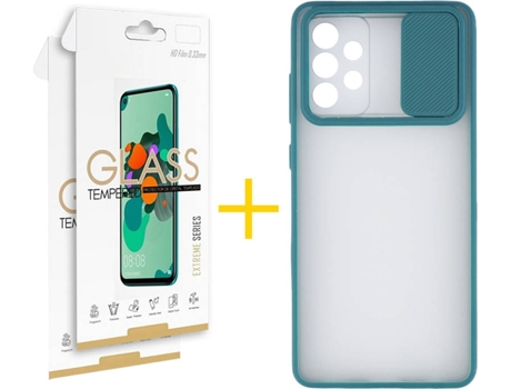 Carcasa y 2 Protectores de Pantalla de Vidrio Samsung A72 5G SKYHE Gel Protección Cámara Verde