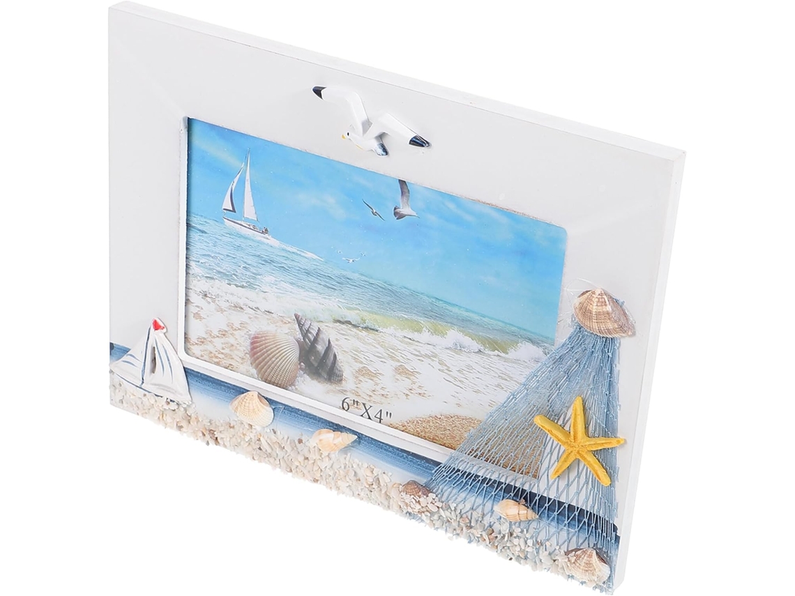 Marco de fotos de madera de 15 pulgadas, estilo náutico mediterráneo, portafotos decorativo para oficina, sala de estar, estilo costero, escritorio GOKOCO