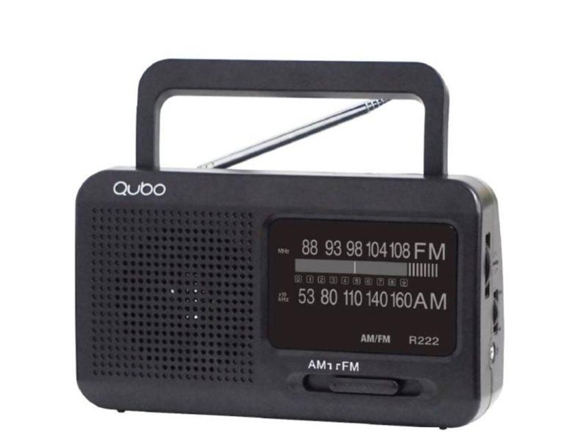Radio portátil Qubo R 222 con cable y pilas, color negro