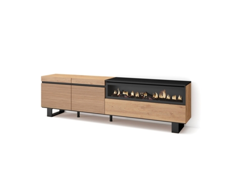 Mueble TV Televisión, 200x57x35cm, Para TV hasta 80, Chimenea eléctrica, Diseño industrial, Roble SKRAUT HOME