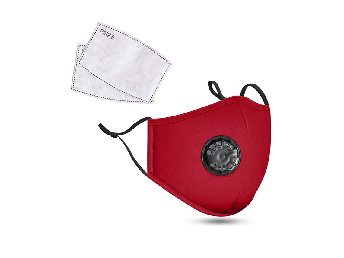 Mascarilla facial lavable y reutilizable de algodón puro con filtro y válvula de respiración HEXINYIGJLY - Roja