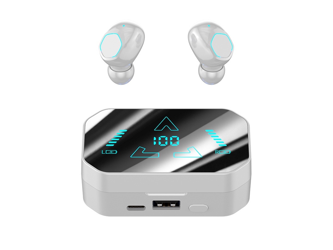 Estuche de carga con pantalla digital para auriculares Bluetooth, resistente al agua IPX4, color blanco