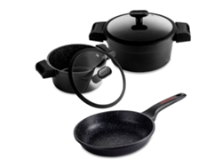 Batería Cocina Inducción 5 Piezas, Antiadherente Sin Pfoa, Aluminio Fundido, Cazuelas Sartenes Fagor Alutherm Negro
