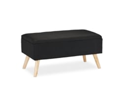 Banco Relaxdays Estofado Com Arrumação, Pernas De Madeira, Banco Baú De Tecido, A X L X P: 39,5 X 79,5 X 39,5 Cm, Preto