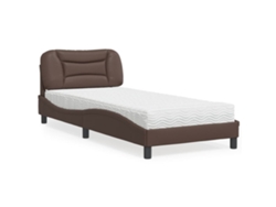 Cama Con Colchón Cuero Sintético Marrón 80x200 Cm