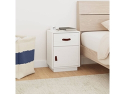 Mesita de Noche 40X34X55 Cm Madera de Pino Maciza Blanco