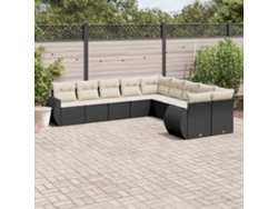 Conjunto de sofá de jardín de 10 piezas con cojines en mimbre sintético negro de DKD Home Decor