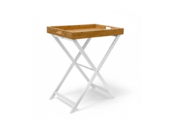 Mesa De Tabuleiro Relaxdays Em Bambu A X L X P: 72 X 60 X 40 Cm Mesa De Apoio Dobrável E Tabuleiro De Servir, Branco