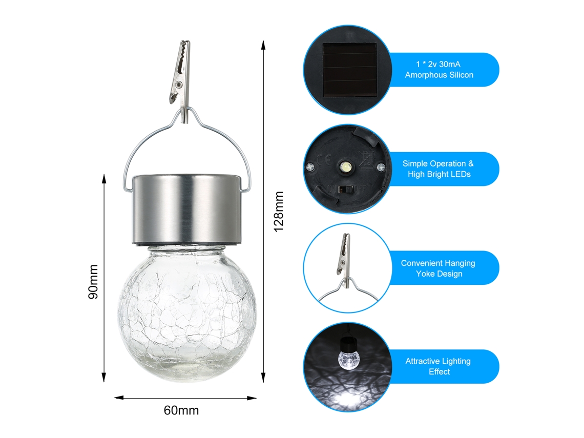 2026-10pcs Lámpara Colgante Solar De Cristal Roto 1.2v 0.1w Ip44 Con Batería Recargable 300mah Para Jardín Patio Sendero