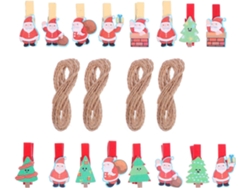 40 Pinzas Madera Fotos Cuerda Diseños Navideños Decoración Festiva Papá Noel