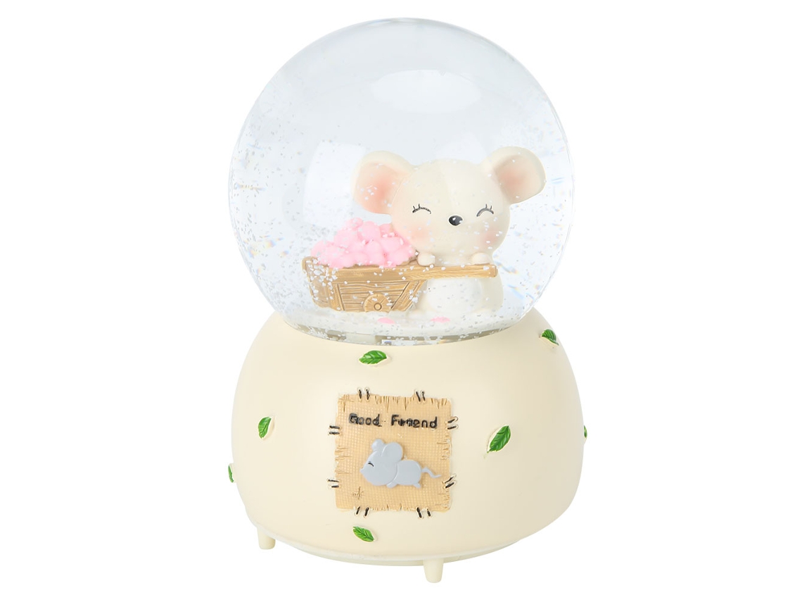 Caja de música con ratón de dibujos animados, regalo de cristal