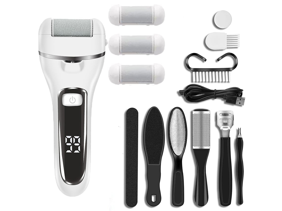 Kit de pedicura para removedor de callos eléctrico, lima eléctrica para pies, herramientas de pedicura, blanco y negro