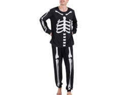 Pijama de Halloween Kkpm con diseño de calavera y esqueleto, fibra de poliéster, manga larga, talla XXL para hombre.
