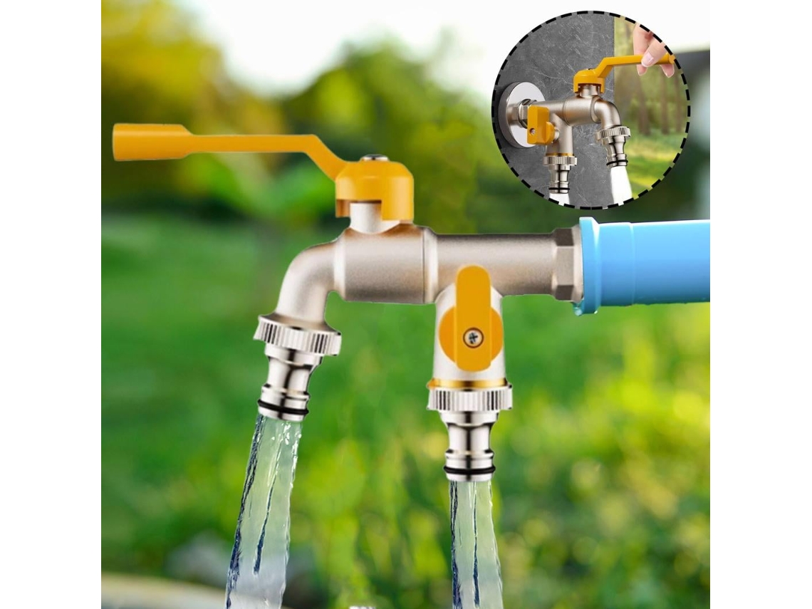 Grifo doble para agua exterior, 5,98 x 4,33, divisor de manguera de jardín de 2 vías Nicecee