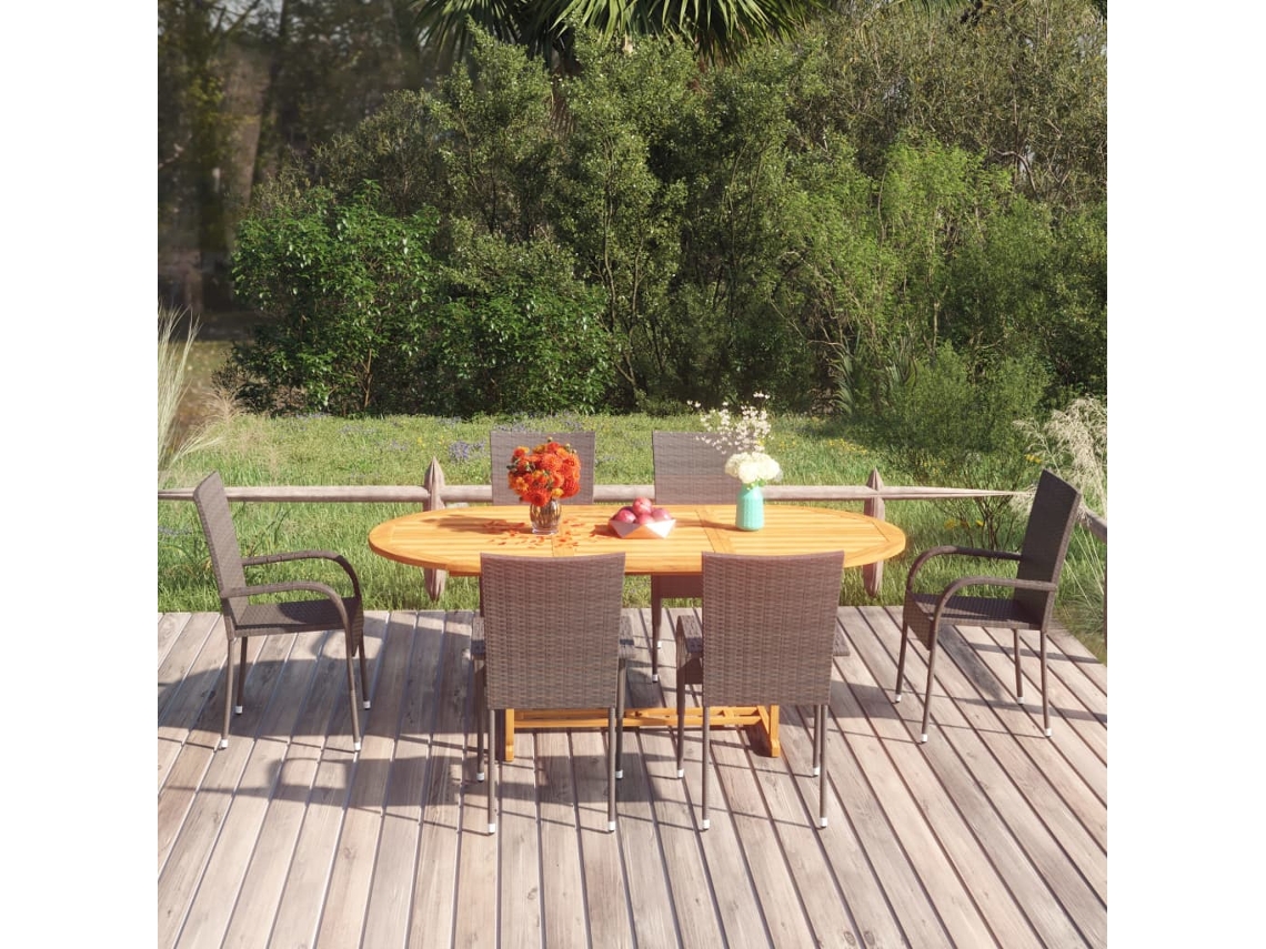 Juego de comedor de jardín de mimbre PE marrón Dkd Home Decor