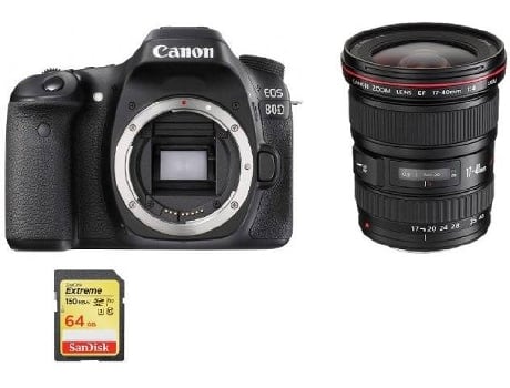 Cámara Reflex CANON EOS 80D + Objectivo EF 17-40mm F4L USM + Tarjeta SD 64GB (APS-C)