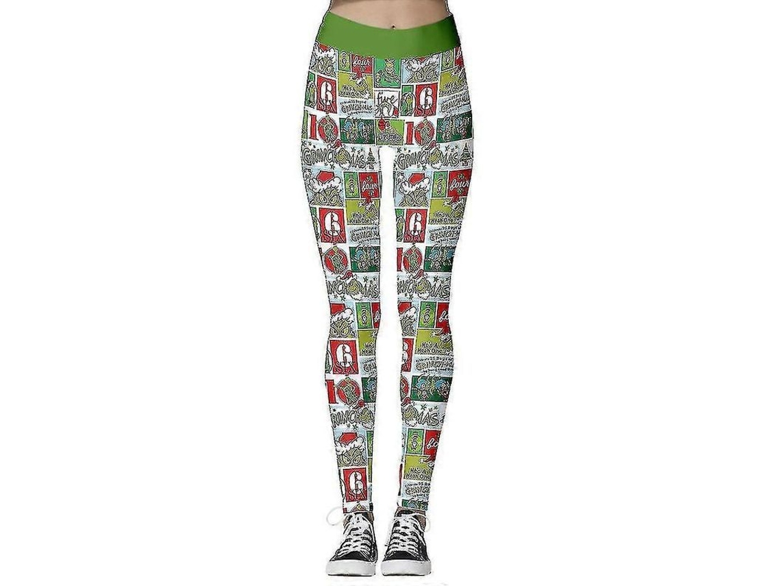 Leggings De Navidad Para Mujer Con Estampado Grinch Y Copos De Nieve De Cintura Alta Lc L C