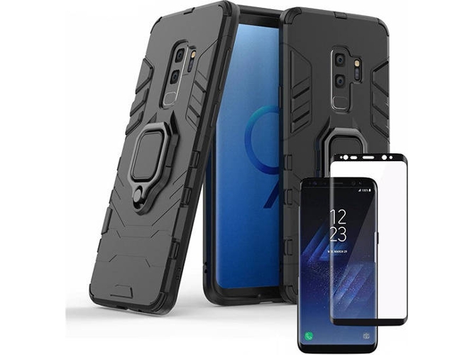 Kit Carcasa y Protector Cristal 5D Samsung Galaxy S9+ Military Defender Negro