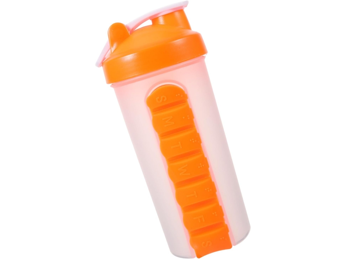 Botella deportiva multifuncional con compartimento para pastillas, color naranja Slowmoose