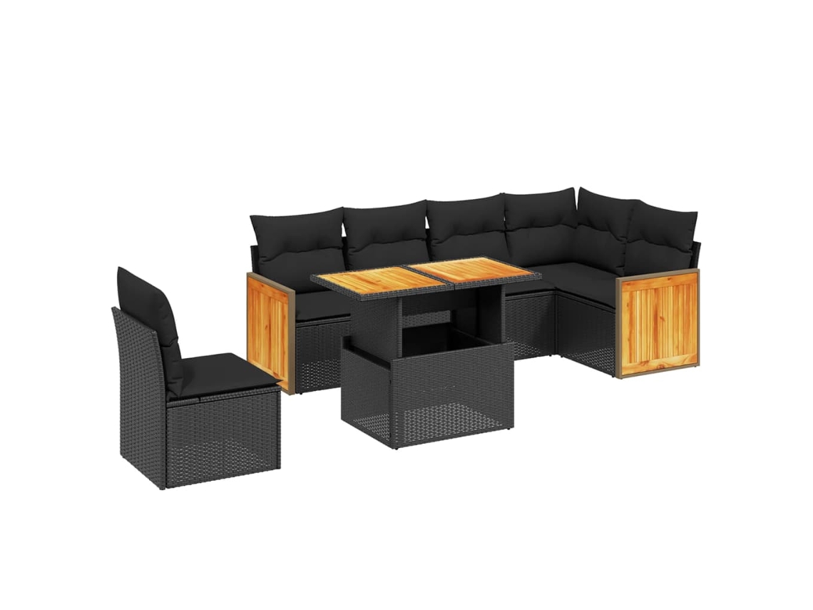 Maison Exclusive - Set De Comedor De Jardín 7 Pzas Y Cojines Ratán Sintético Negro