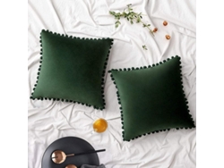 Rebe-fundas De Almohada De Terciopelo Con Pompones Verdes Oscuros 45x45cm Pack De 2 Decoración Navideña Sofá Coche