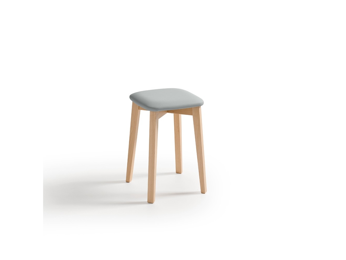 Banqueta de Madeira 33x47x33cm Couro Sintético Prateado FANMUEBLES