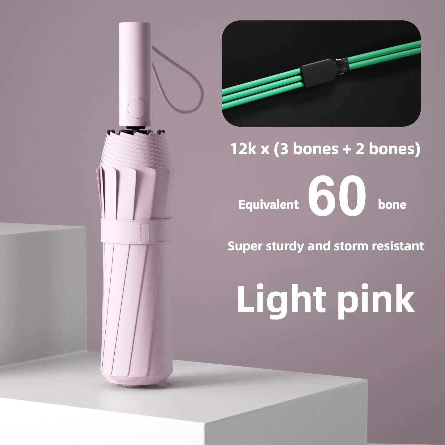 (rosa 12k) Paraguas Automático Plegable Resistente Al Viento, Protección Solar Upf50+ Y Protección Uv.