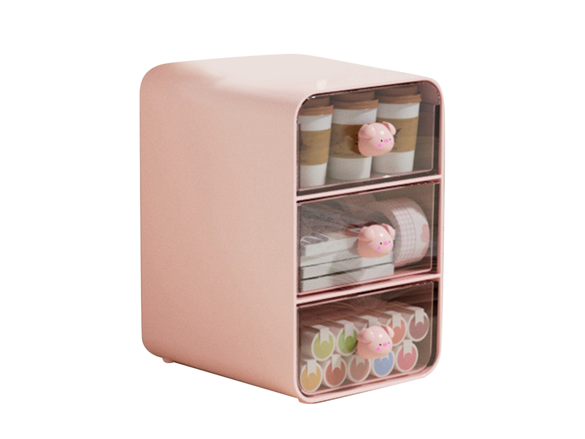 Caja Organizadora De Cosméticos Con Cajón Para Escritorio, Organizador De Maquillaje Pequeño De Plástico Rosa