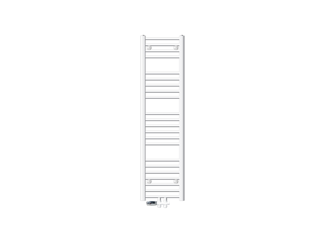 Radiador de baño Sahara 300x1400mm blanco recto con conexión central y juego de LUXEBATH