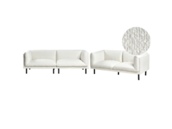 Beliani Vorgod Sofá Tapizado Bouclé con Patas de Madera Blanco 221x84x76