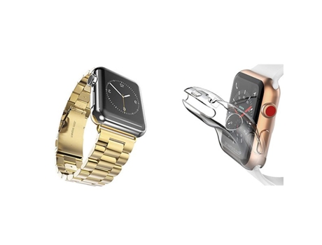 Kit de correa de acero para herramientas, cubierta de protección completa para Apple Watch Series 9, 45 mm, dorado/transparente