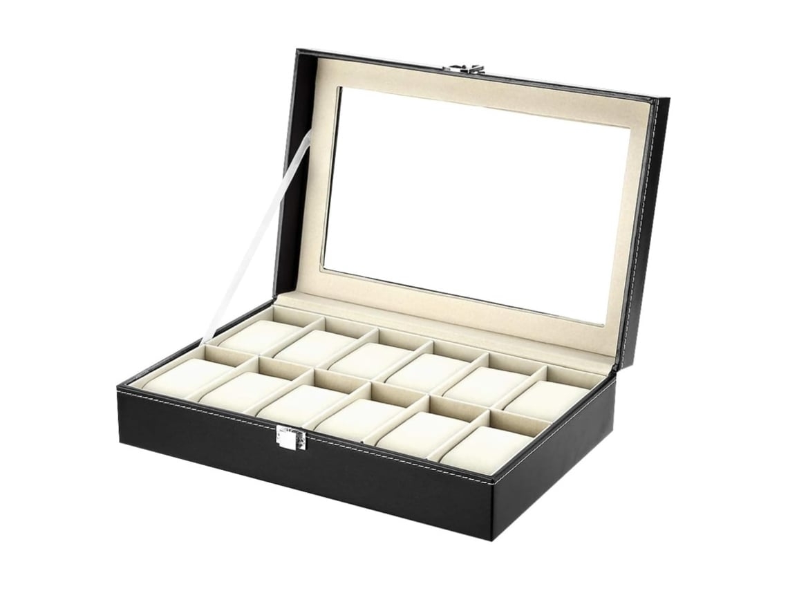 Caja Organizadora Para Relojes Con 12 Compartimentos Y Almohadillas Extraíbles. Piel Sintética*.