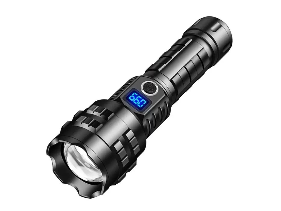Linterna ELORY de 200.000 lúmenes con foco LED recargable y de carga.
