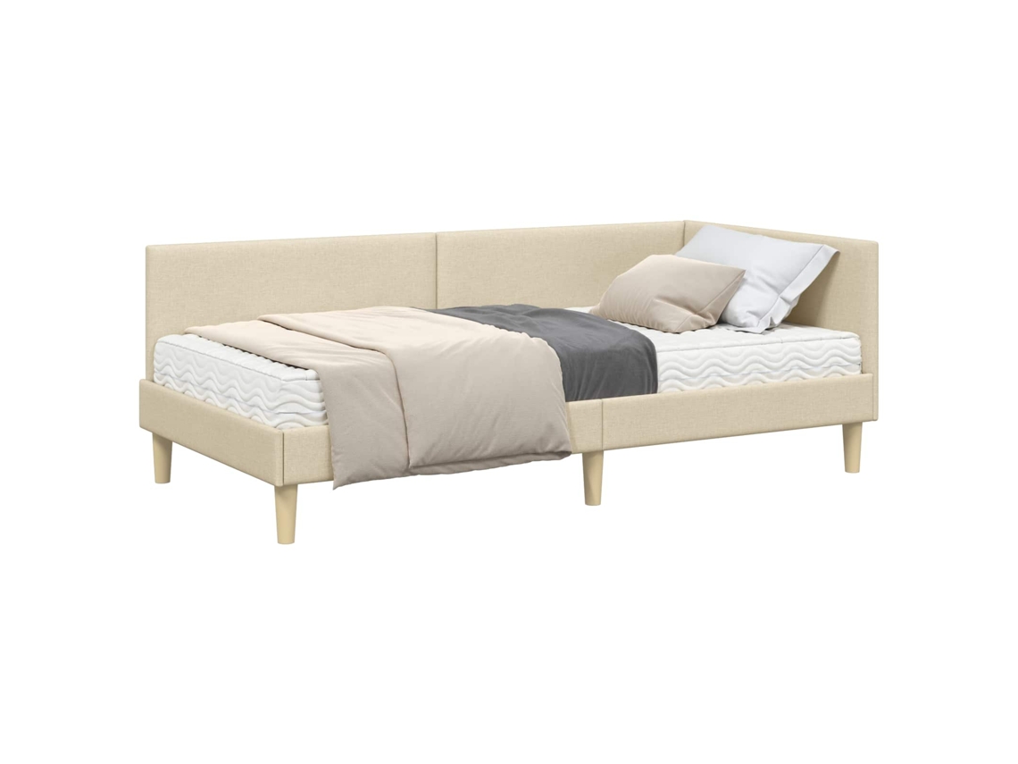 Syfax™ Estructura De Cama Esquina Con Colchón Otro 2 Pcs Crema Tela
