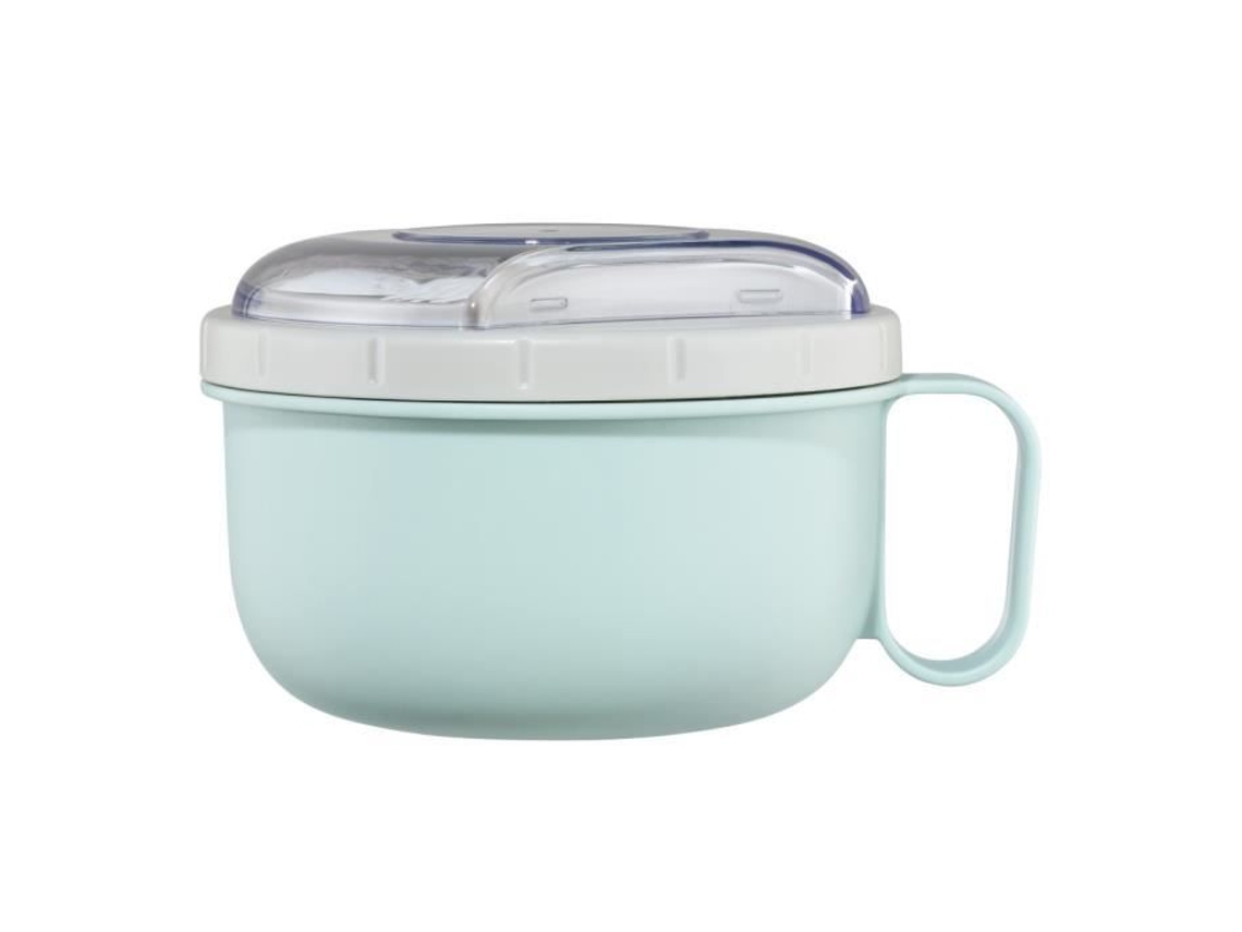 Fiambrera Con Tenedor Y Cuchara Redonda 1100 Ml Transparente Azul Pastel