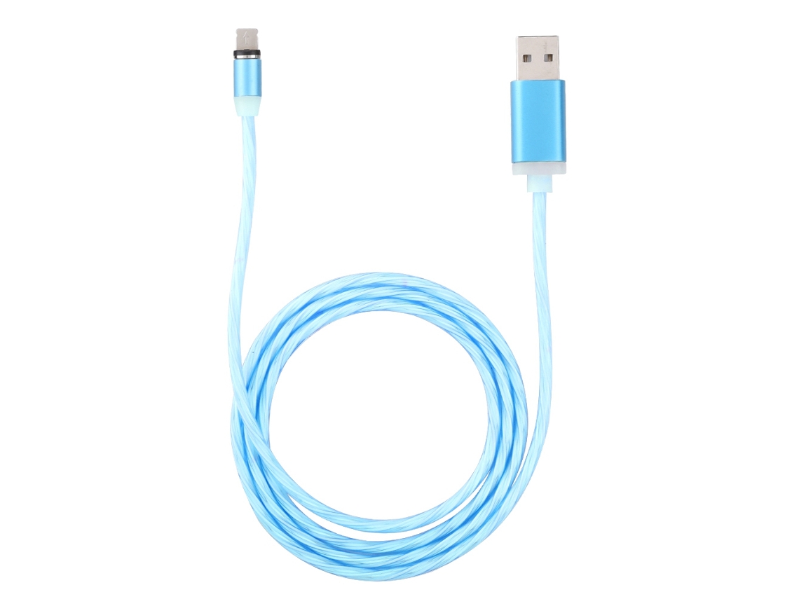 Cabo Magnético De Carregamento Rápido Para Iphone E Android Com Luz Piscante Tpe 1.03m Azul