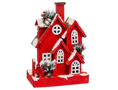 Adorno Navideño Rojo Madera Casa 24 x 13 x 33 cm