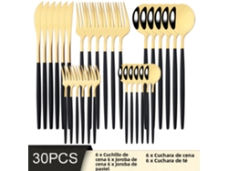 Juego De Cubiertos De Acero Inoxidable De 30 Piezas (oro Negro): Cuchillo, Tenedor, Cuchara, Cubiertos Y Cubiertos.