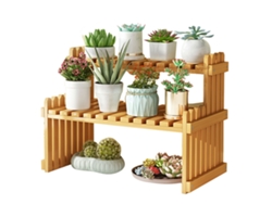Soporte de bambú para plantas de mesa, estante para flores para interior y exterior, patio, césped, jardín, balcón, pequeño, 40 cm/15,74 pulgadas