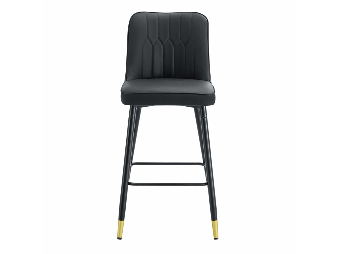 Juego de 2 taburetes de bar de 100 cm - Piel sintética negra, estructura de metal negra, reposapiés cómodo - Negro