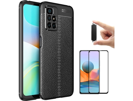 Kit Funda + Protector de Pantalla + Soporte Magnético Xiaomi Redmi 10 Rugged Leather Full cover (Negro)
