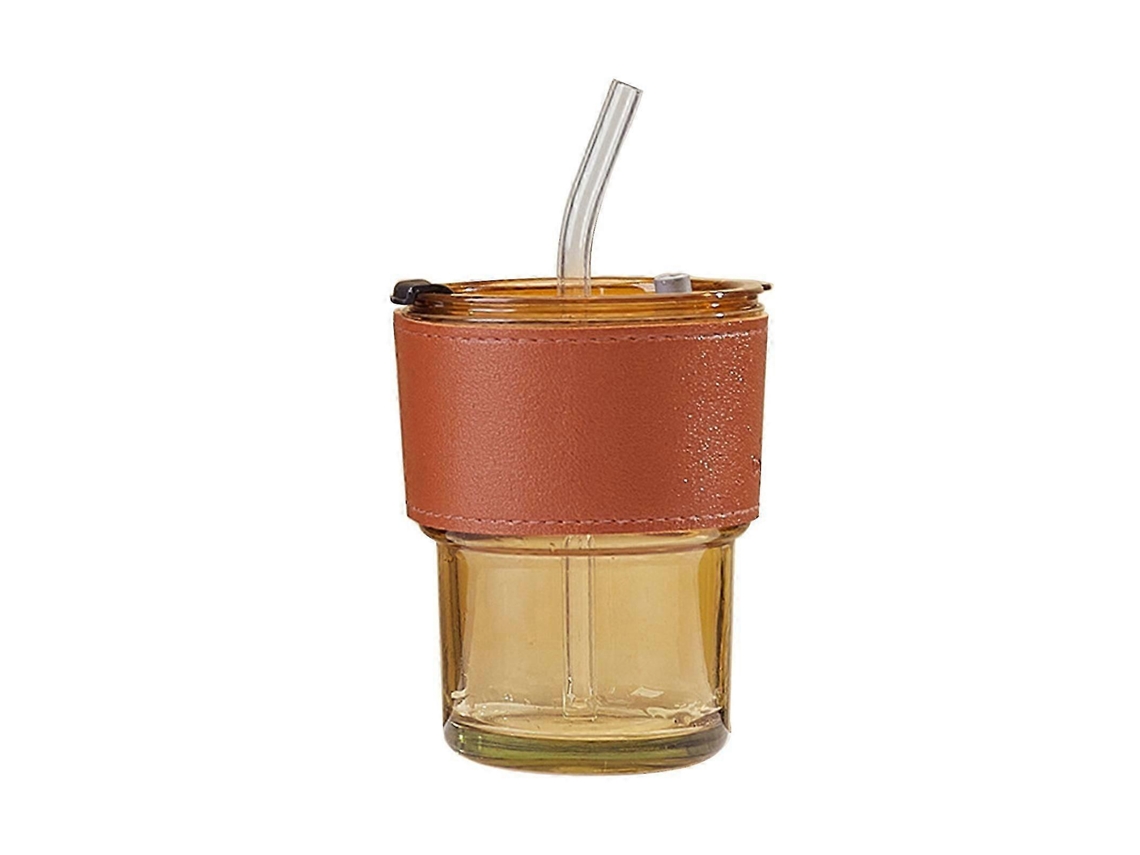 Vasos de vidrio con diseño de bambú, con tapa y pajita, de 400 ml, para café y otras bebidas, aptos para lavavajillas. Nostalgia88