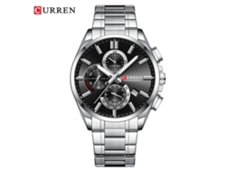 Reloj cronógrafo casual para hombre, resistente al agua, con seis manecillas y calendario. MDUG (Correa plateada, esfera negra).