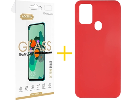 Funda y Protector de Vidrio Samsung Galaxy A21s ACCETEL Silicona Líquida Rojo