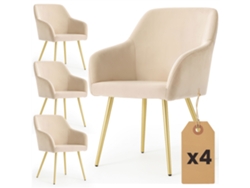 Juego De 4 Sillas En Terciopelo Liso Estelle Beige Patas Doradas