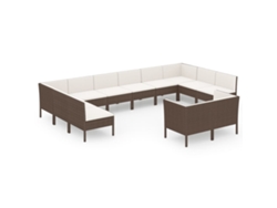 Conjunto 12 muebles de jardín VIDAXL y cojines ratán sintético marrón