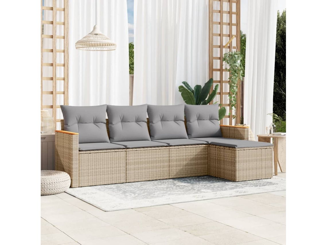 Conjunto de sofá de jardín de 5 piezas con cojines en mimbre beige mixto DKD Home Decor